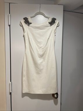 Zara Off White Mini Dress with Beaded Shoulder Detail
